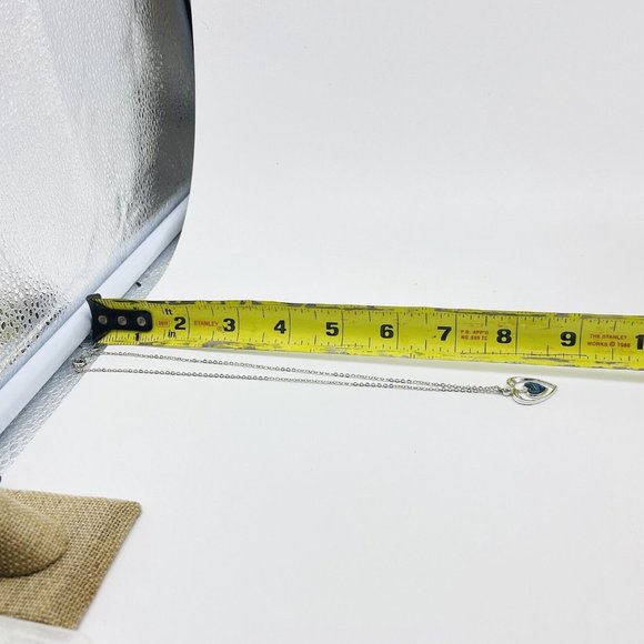 Faux Shell Double Heart Necklace Silver Tone Blue Love Valentine Friendship - Picture 5 of 6